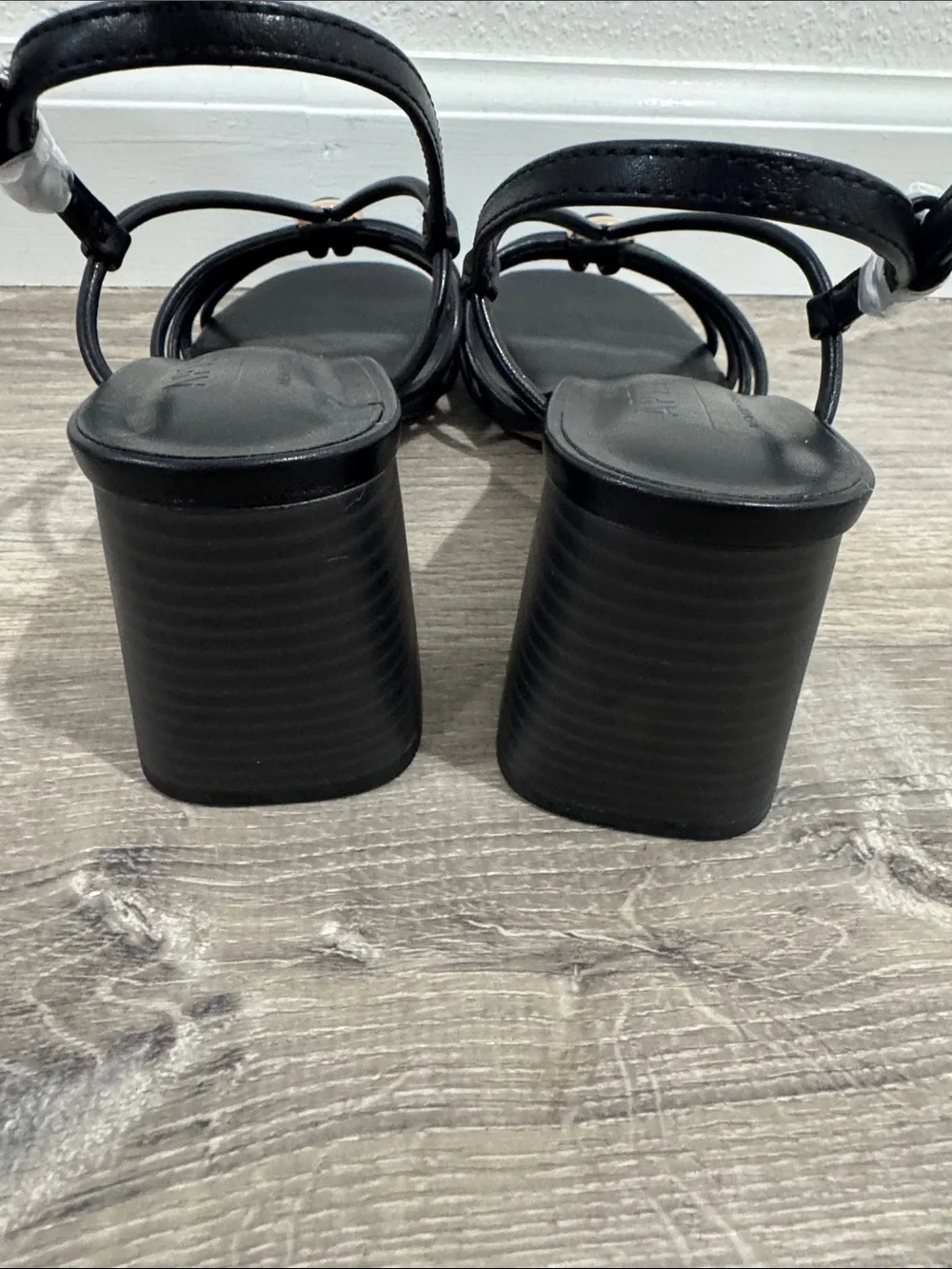 Apt. 9 Black Strappy Block Heel Sandals with Gold Accent